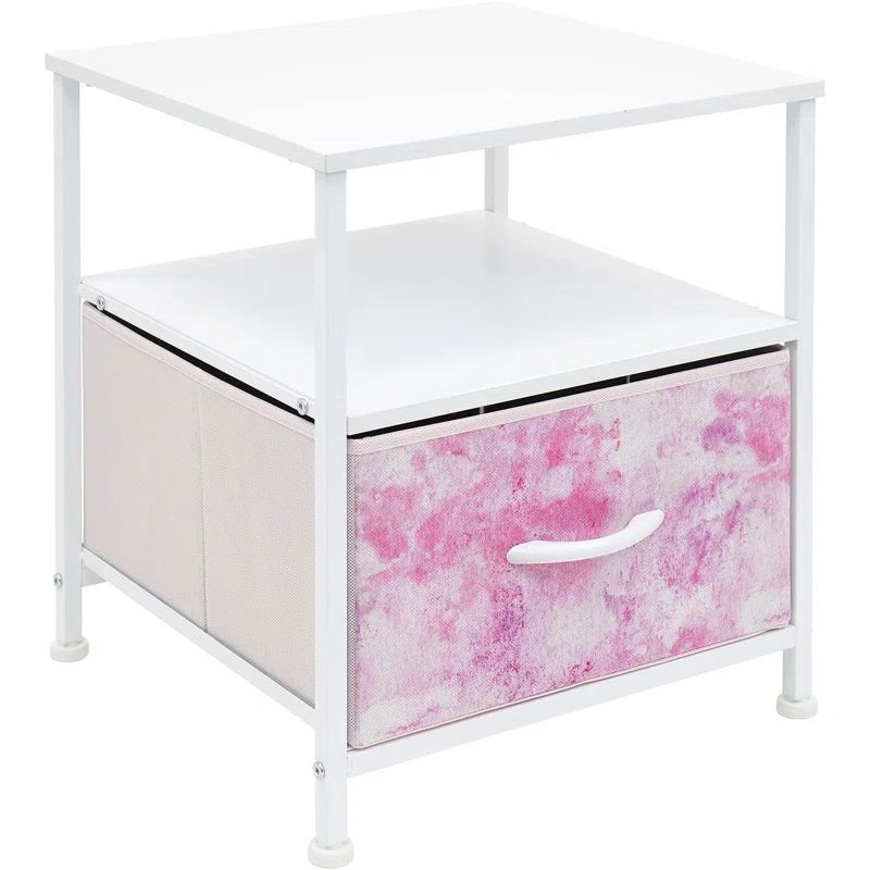 Pink Tie-Dye 1-Drawer Nightstand with Shelf