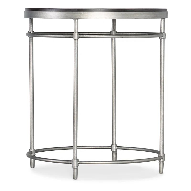 Round Black and Silver Wood Metal End Table with Storage
