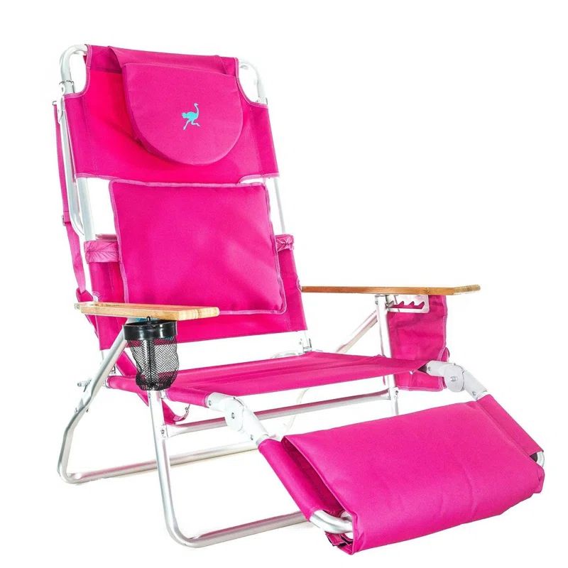 Pink Adjustable Aluminum Beach Lounger with Cushions and Arms