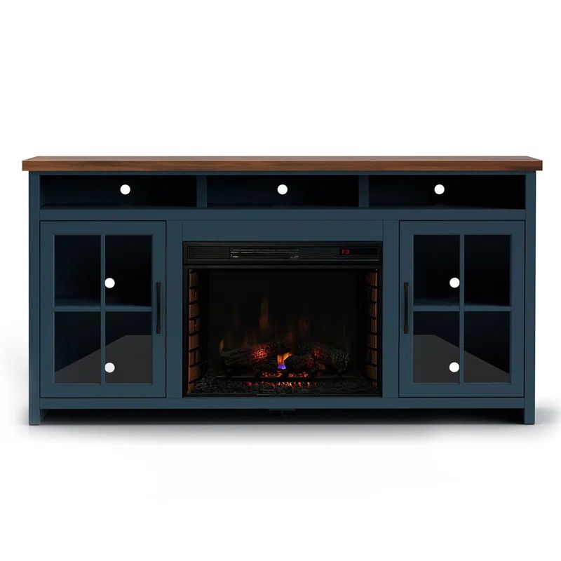 Brown 74" TV Stand with Fireplace and Cabinet