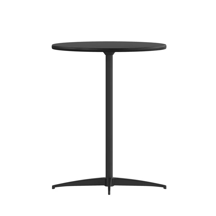 Black Round Birchwood and Metal Cocktail Table with Adjustable Height