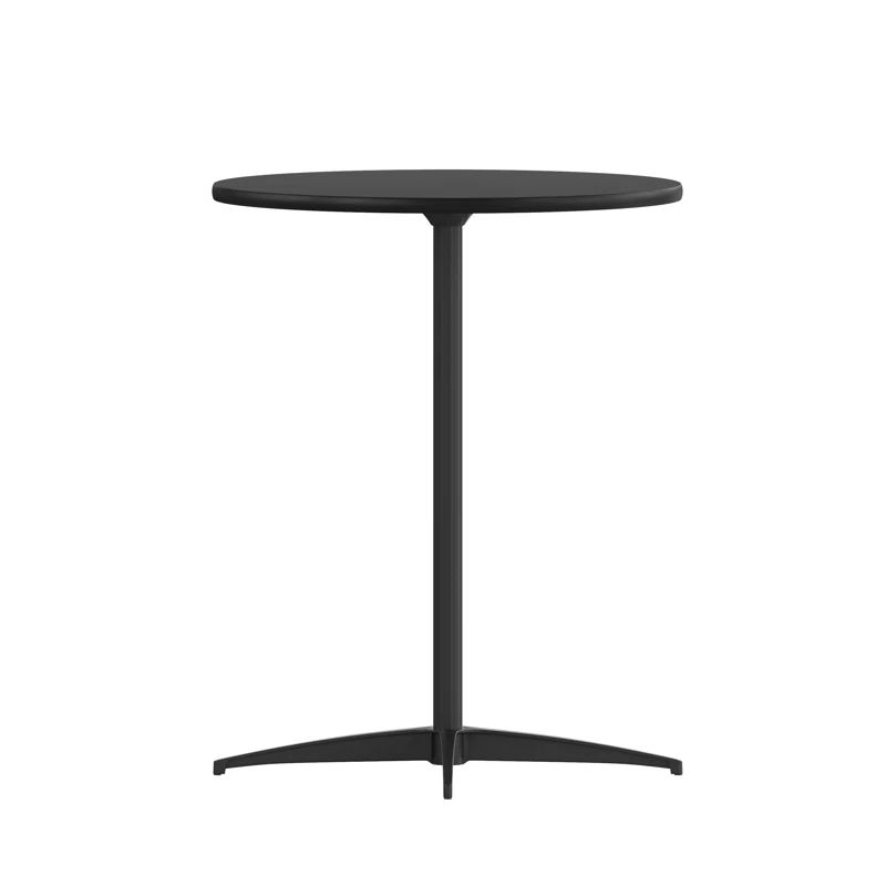 Black Round Birchwood and Metal Cocktail Table with Adjustable Height