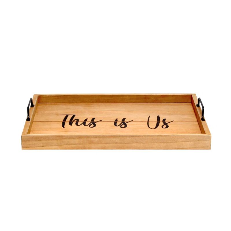 15.5'' Natural Wood & Black Metal 'This is Us' Serving Tray