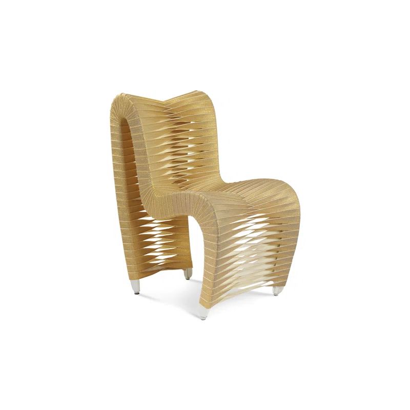 Contemporary Gold Woven Wood-Metal High Side Chair