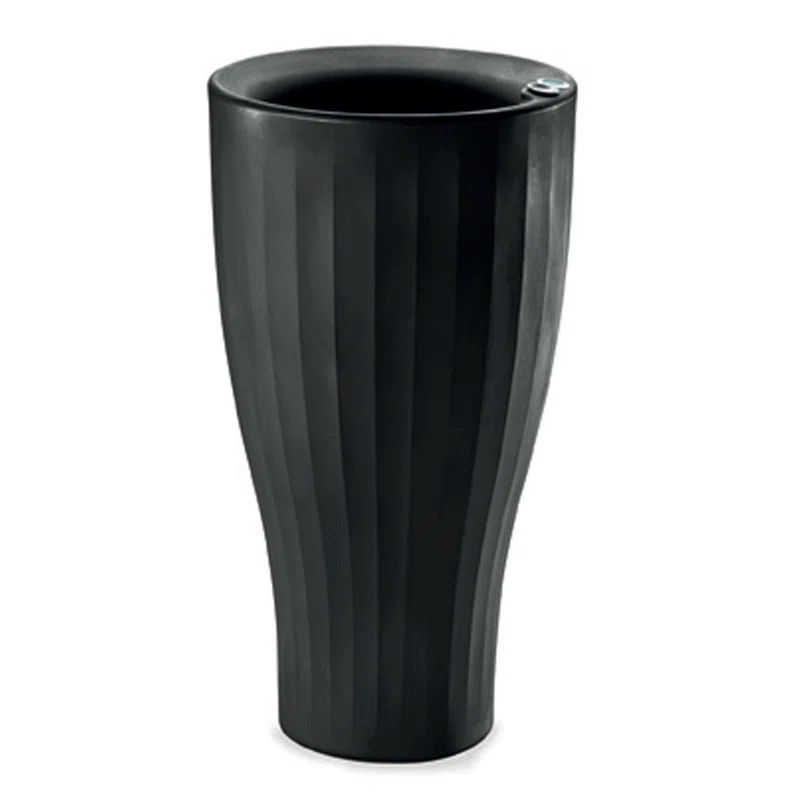 Caviar Black Tall Self-Watering Round Planter