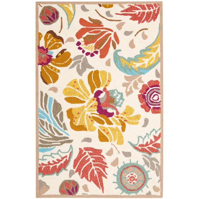 Handmade Ivory Floral Synthetic Kids' Area Rug 27in x 4in
