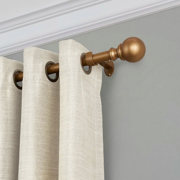 Soft Gold Adjustable Single Curtain Rod with Globe Finial, 28"-48"
