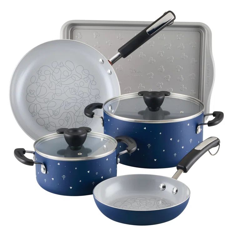 Disney Bon Voyage Blue Aluminum Nonstick Cookware Set, 7-Piece