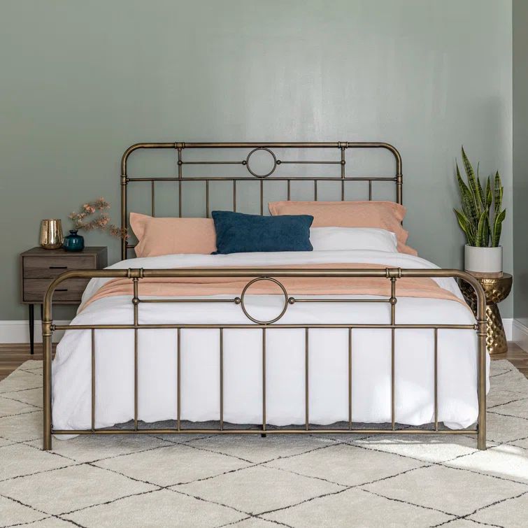 Bronze King Size Metal Pipe Bed with Nailhead Trim