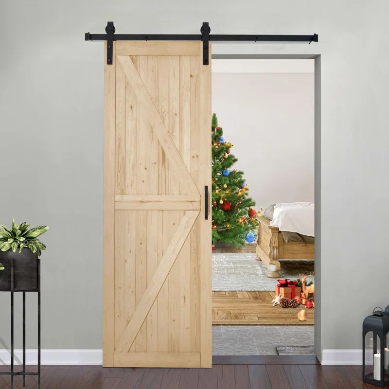 Natural Unfinished Solid Wood Sliding Barn Door with Hardware Kit