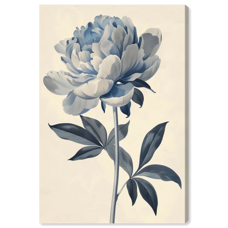 Delicate Blue Flower Minimalistic Wrapped Canvas Wall Art, 15" x 10"