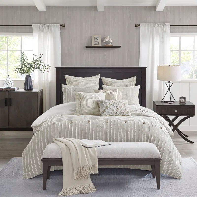 Ivory Queen Cotton Jacquard Down Alternative Bedspread Set