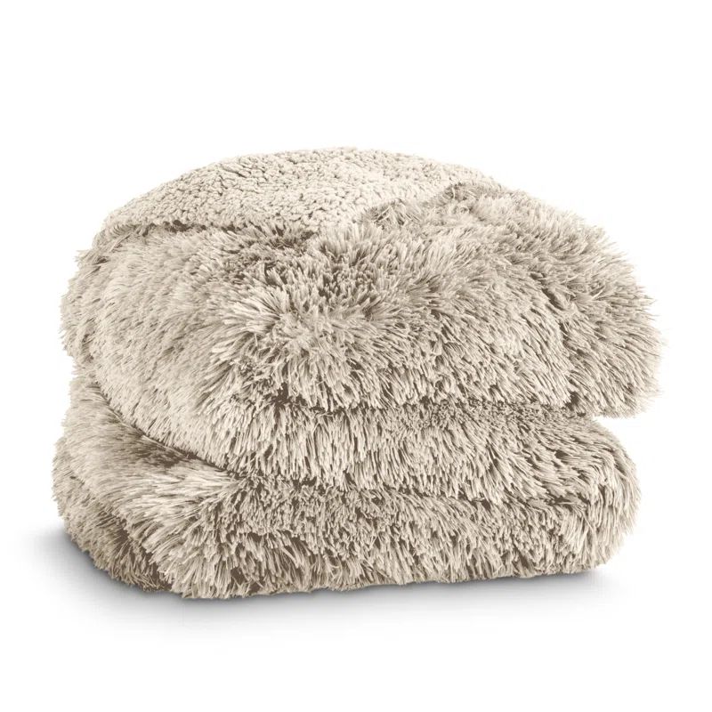 Oyster Full Faux Fur Sherpa Reversible Throw Blanket