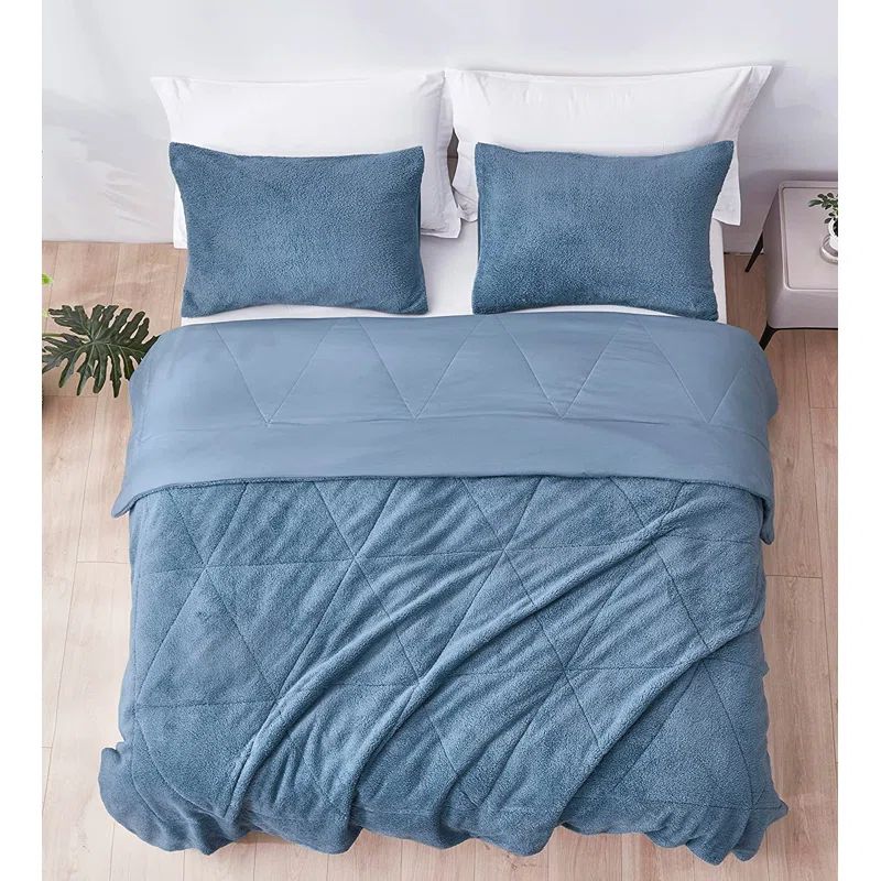 Blue Queen Reversible Microfiber Sherpa Comforter Set
