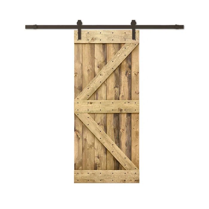 Weather Oak Knotty Pine Solid Core Barn Door with Matte Black Hardware