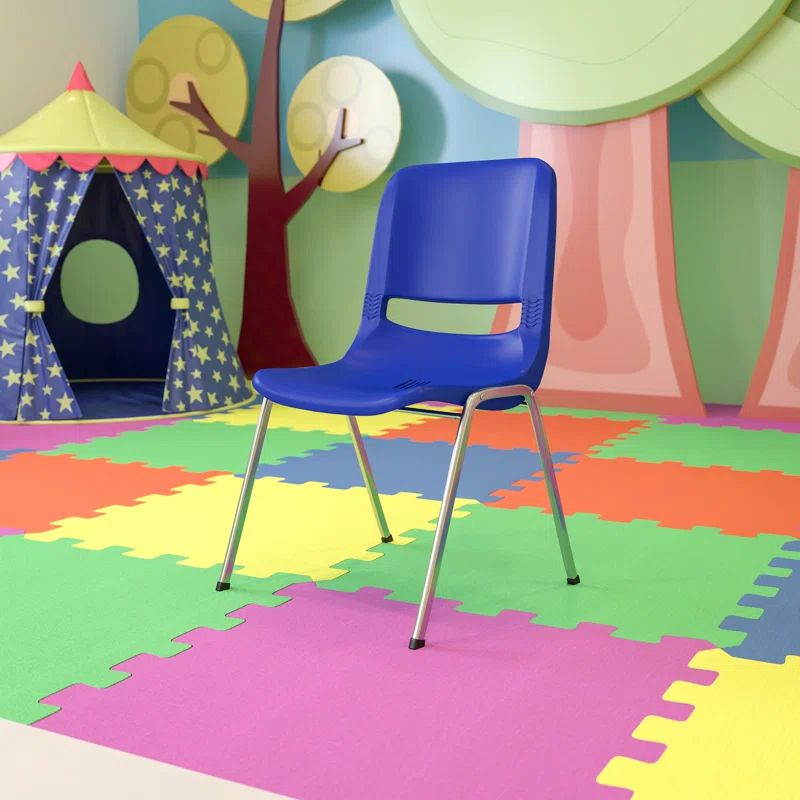 Navy Chrome Ergonomic Mid-Back Stacking Chair for Education