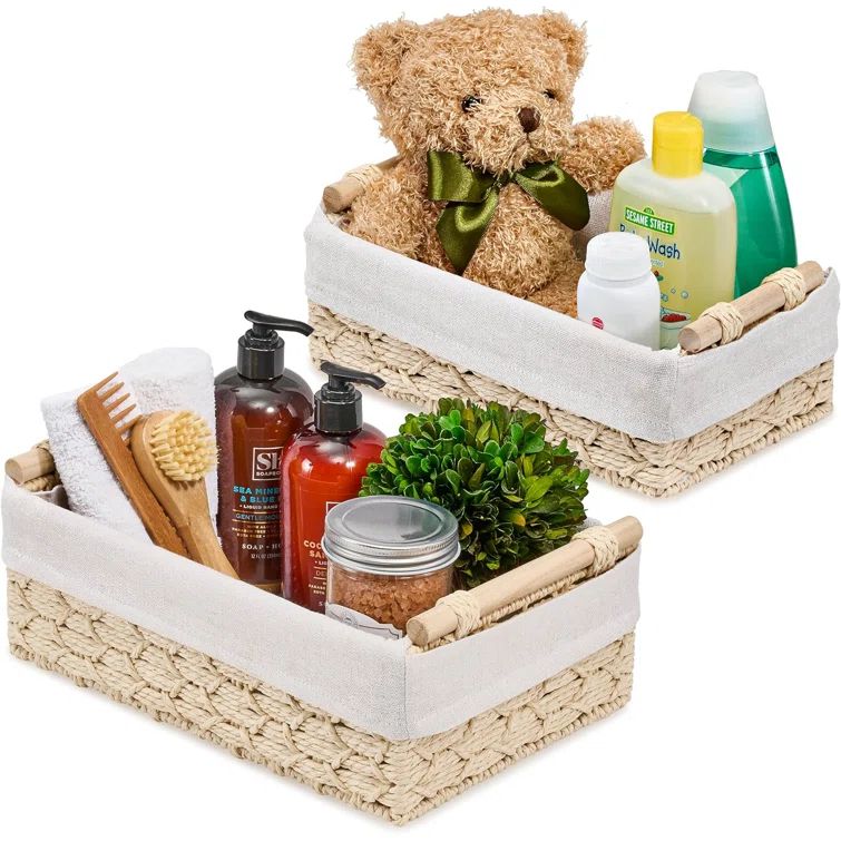 Beige Rectangular Macrame Paper Rope Storage Baskets Set