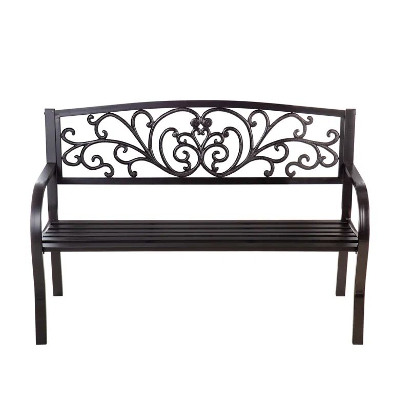 Evergreen Black Metal Scrollwork Garden Bench