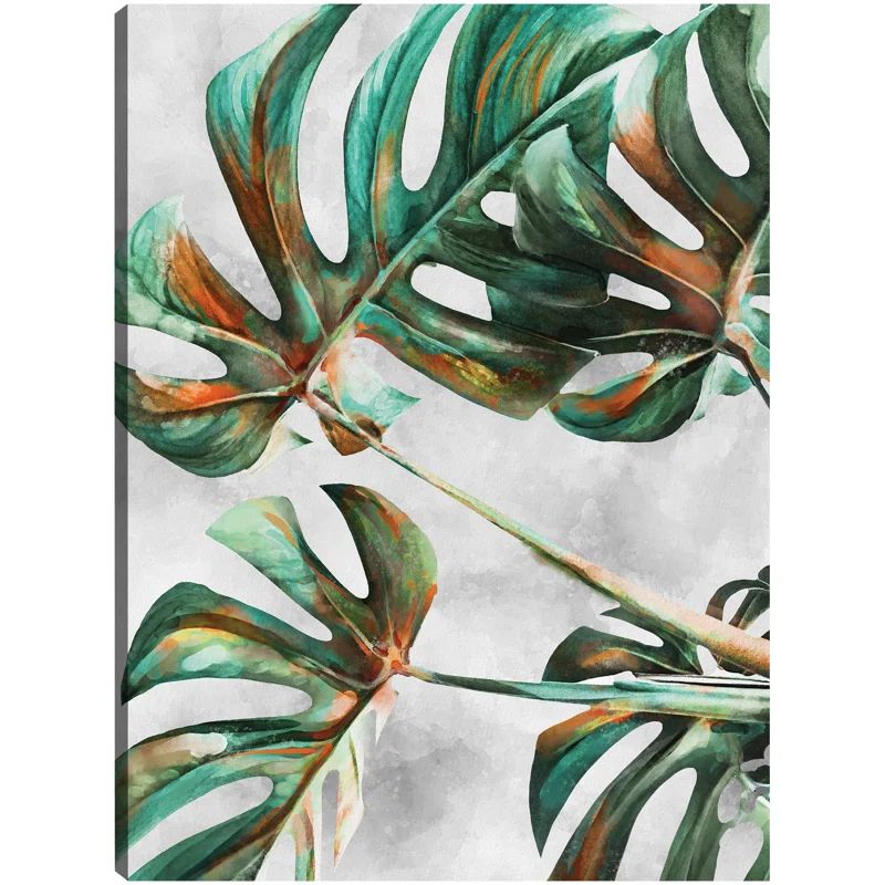 Monstera Green and Orange Botanical Canvas Art Print