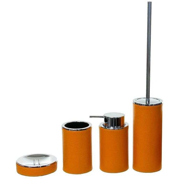Orange Faux Leather Round 4-Piece Bathroom Accessory Set