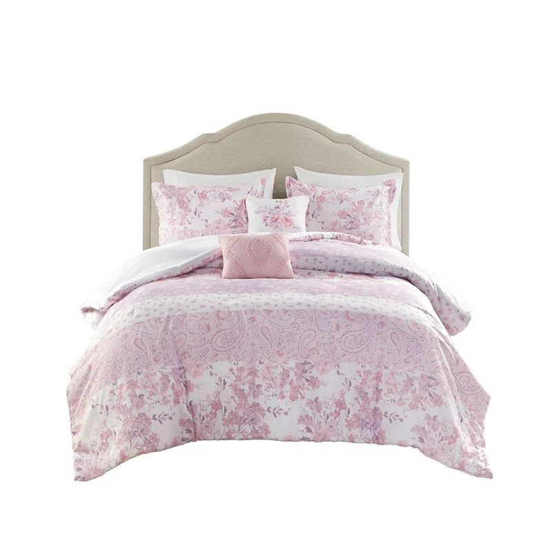 Pink Floral Paisley Microfiber Twin Comforter Set with Decorative Pillows