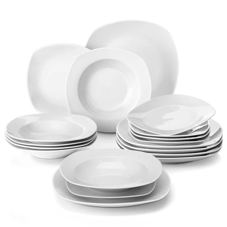 White Square Porcelain Dinnerware Set, Service for 6