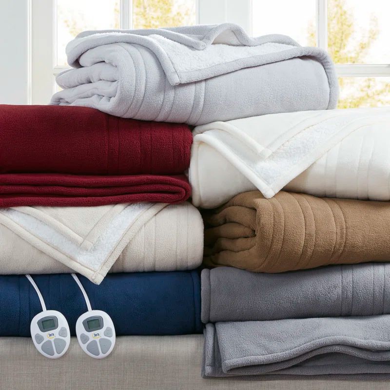 Twin Brown Fleece to Sherpa Reversible Heated Blanket