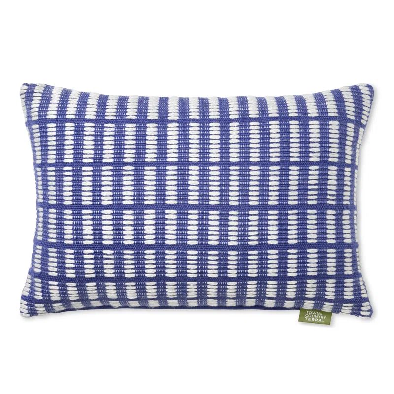 Blue and Ivory Geo Stripe Recycled Outdoor Pillow 20"x20"