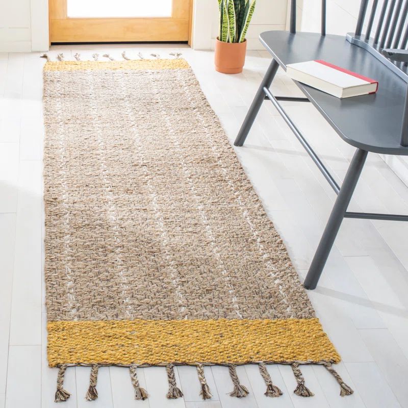 Handmade Gold and Natural Cotton Rectangular Area Rug, 8' x 10'