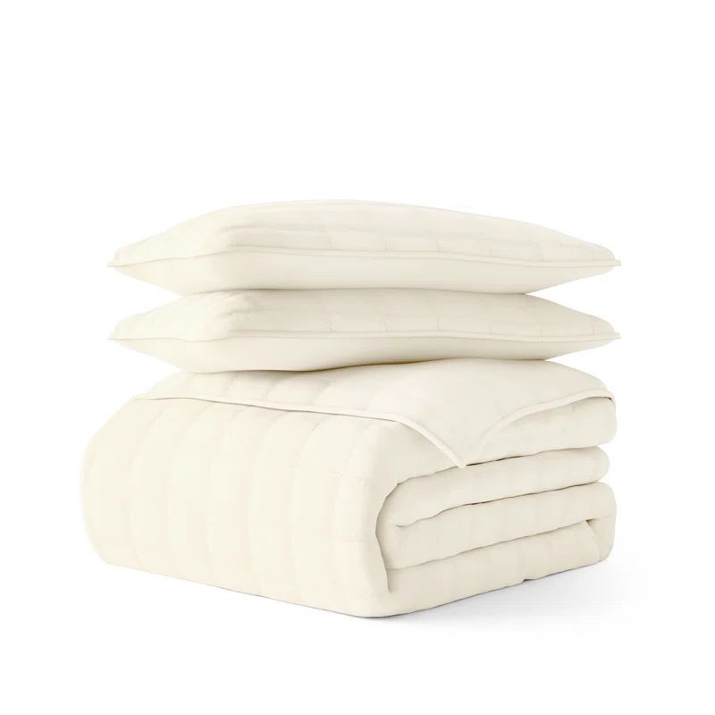 Ivory Full Microfiber Quilted Coverlet Set