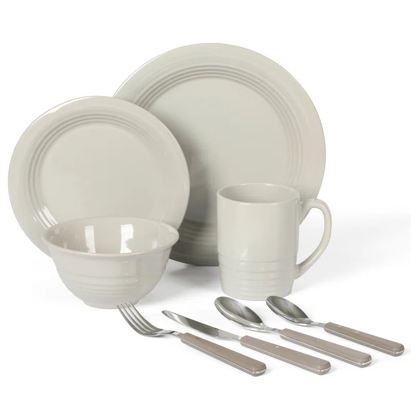 Grey Ceramic 32-Piece Dinnerware and Flatware Set, Service for 4