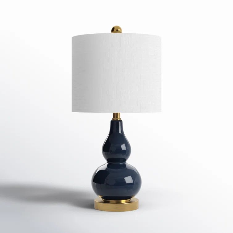 Navy Glass Table Lamp with White Cotton Shade