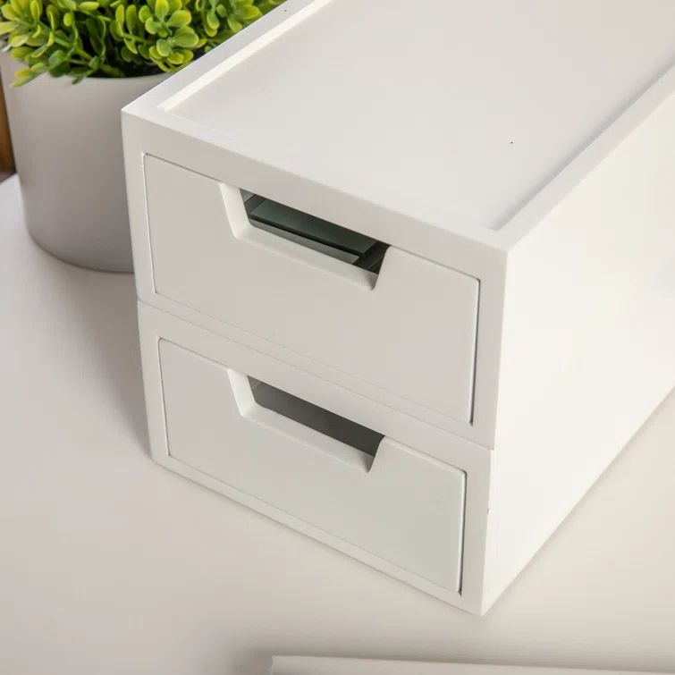 White Stackable Wooden Storage Boxes with Pullout Drawers, 2 Pack