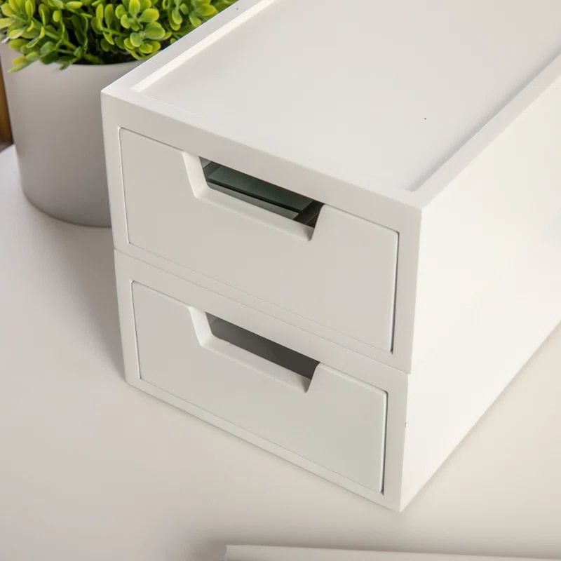 White Stackable Wooden Storage Boxes with Pullout Drawers, 2 Pack