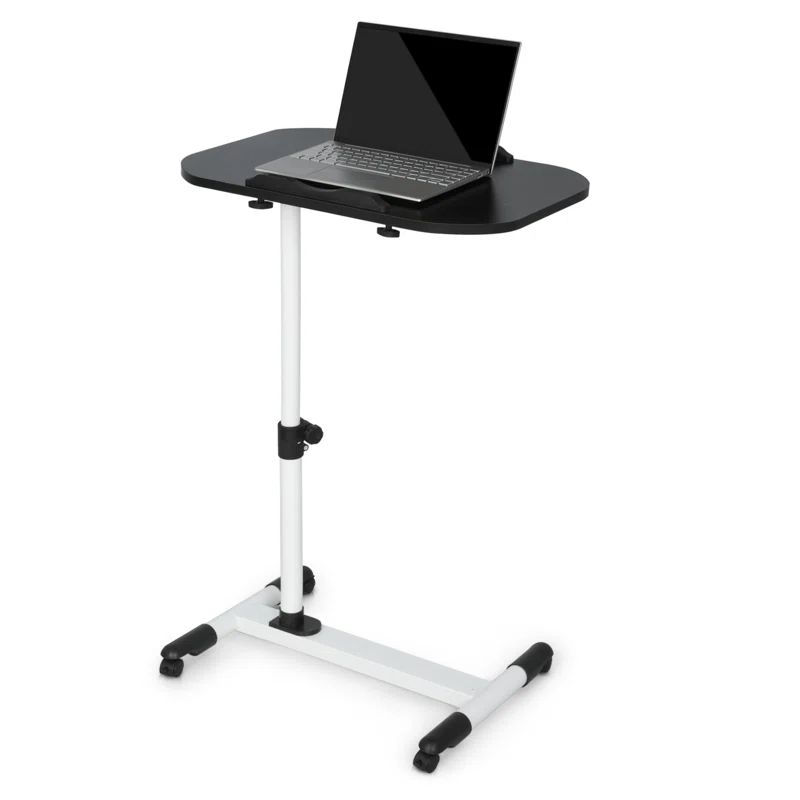 Black and White Adjustable Height Mobile Laptop Desk with MDF Top
