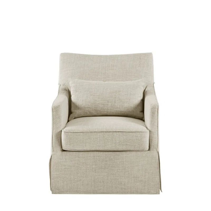 Beige Skirted Swivel Armchair with Lumbar Pillow