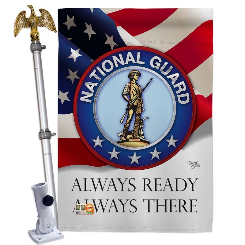 National Guard Patriotic Polyester House Flag Set with Adjustable Bracket