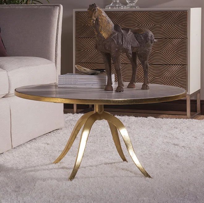 Gold and Beige Round Outdoor Cocktail Table
