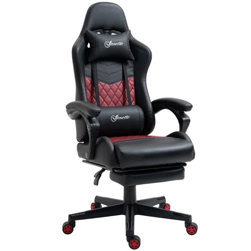 Vinsetto Black and Red PU Leather Reclining Gaming Chair with Footrest