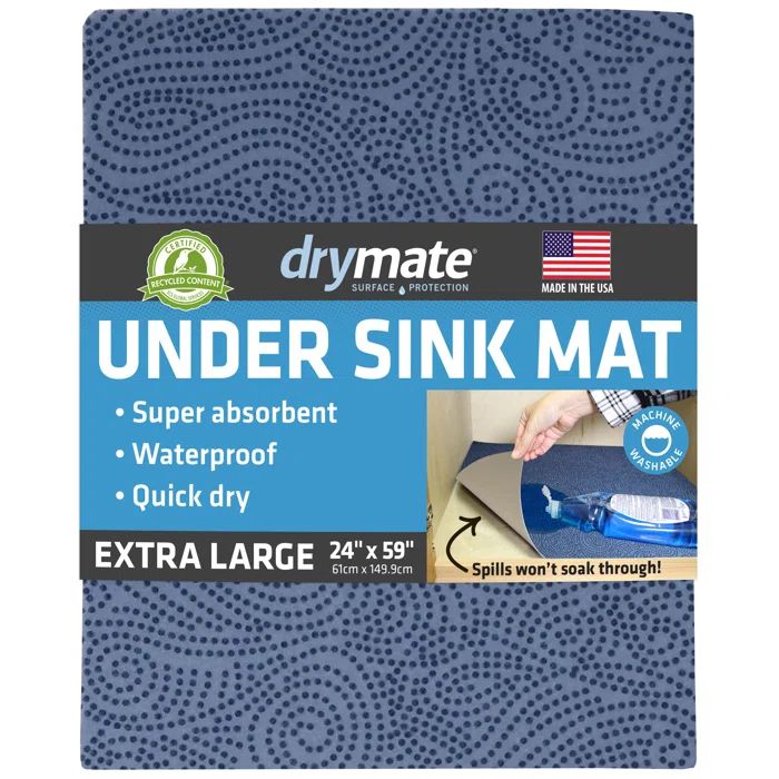 Drymate Blue Recycled Fabric Under Sink Mat, 24" x 59"