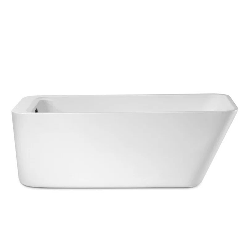 63" Glossy White Acrylic Freestanding Rectangular Soaking Bathtub