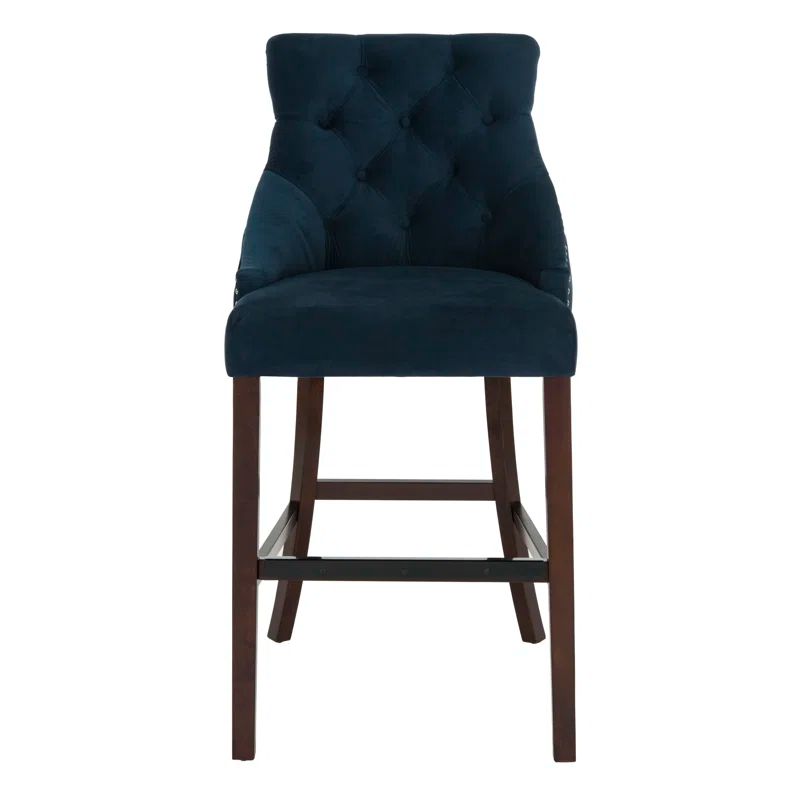 Elegant Navy Velvet and Chrome Wingback Bar Stool, Set of 2