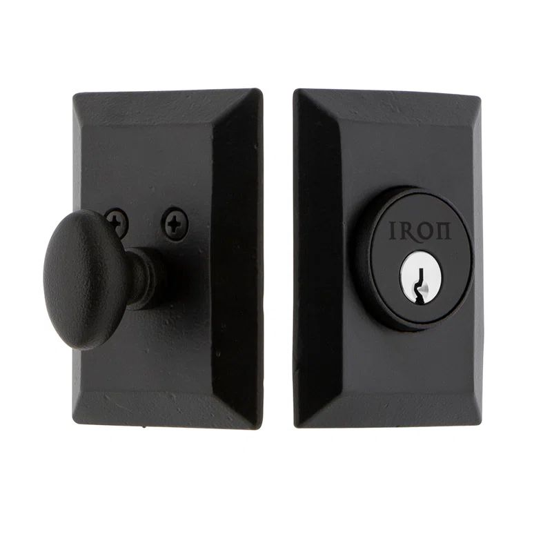 Matte Black Iron Single Cylinder Deadbolt with Rectangular Plate