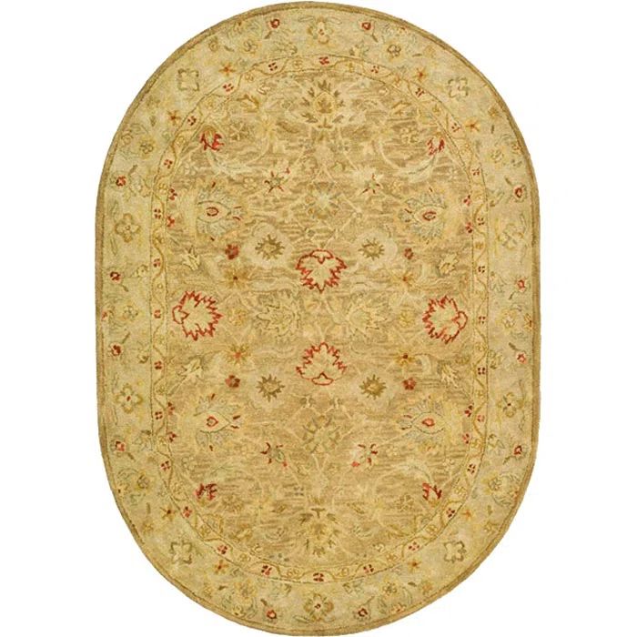 Handmade Oval Brown and Beige Wool Tufted Area Rug