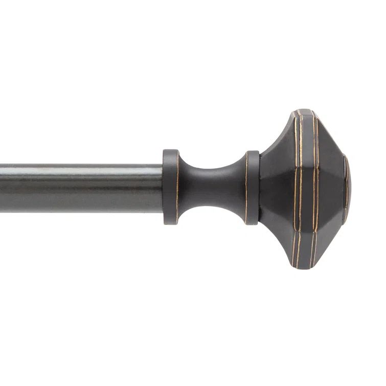 Sanders Oil Rubbed Bronze Adjustable Curtain Rod with Geometric Finials