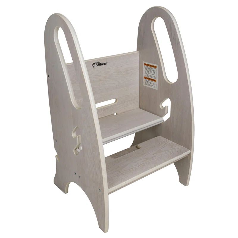 Premium Ivory Foldable Wooden Toddler Step Stool with Safety Rails