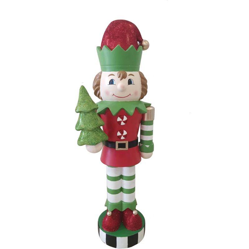 48" Red and Green Elf Nutcracker Figurine with Tree