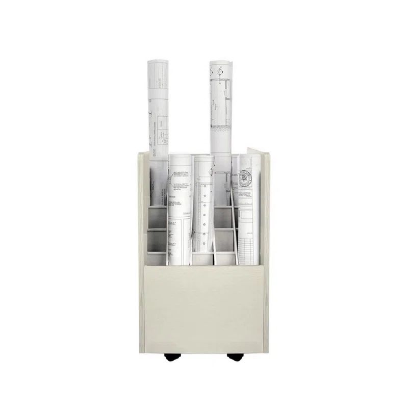White Mobile Rolling Wood Blueprint Organizer with 20 Compartments