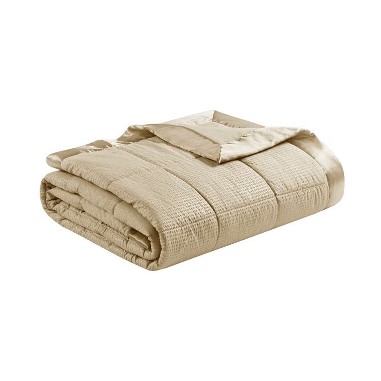 Taupe Twin Oversized Down Alternative Blanket with Satin Trim