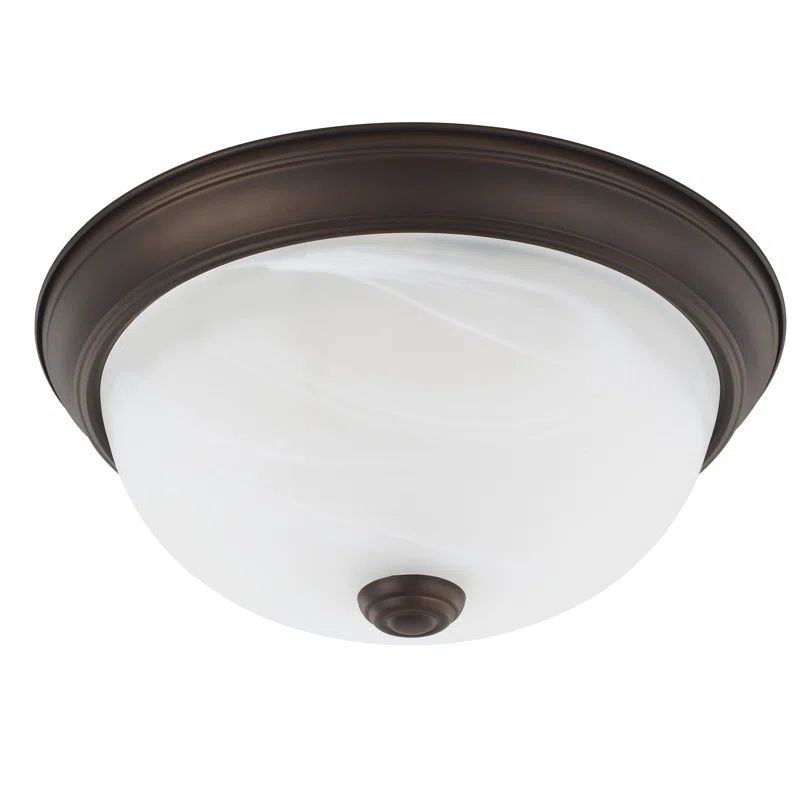Bronze Indoor/Outdoor Flush Mount Light with White Faux Alabaster Glass